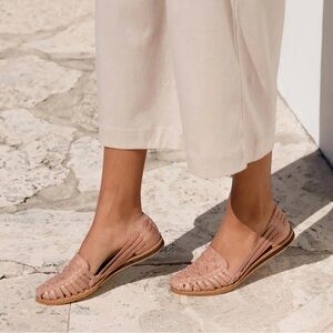 Nisolo Pink Beige Woven Leather Huarache Sandals